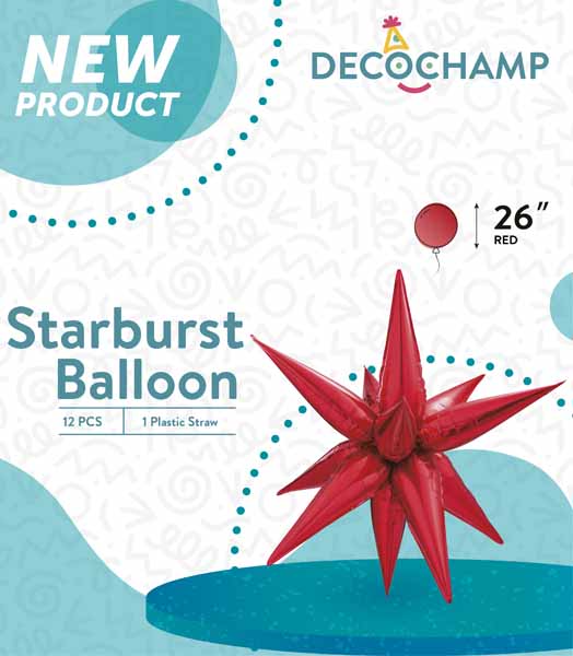 Decochamp Red Starburst Foil Balloon, 26 Inch