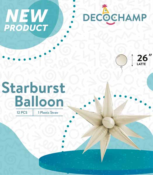 Decochamp Latte Starburst Foil Balloon, 26 Inch