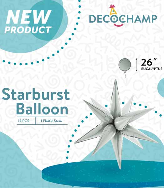 Decochamp 26-Inch Eucalyptus Grey Starburst Foil Balloon
