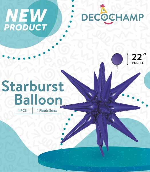 DecoChamp Purple Starburst Foil Balloon, 22 Inch