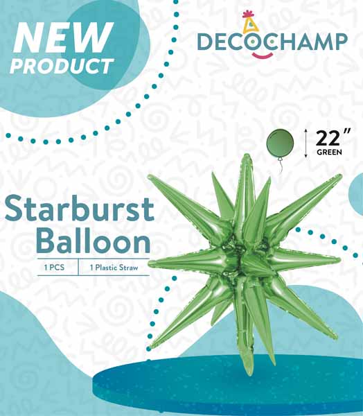 DecoChamp Green Starburst Foil Balloon, 22 Inch
