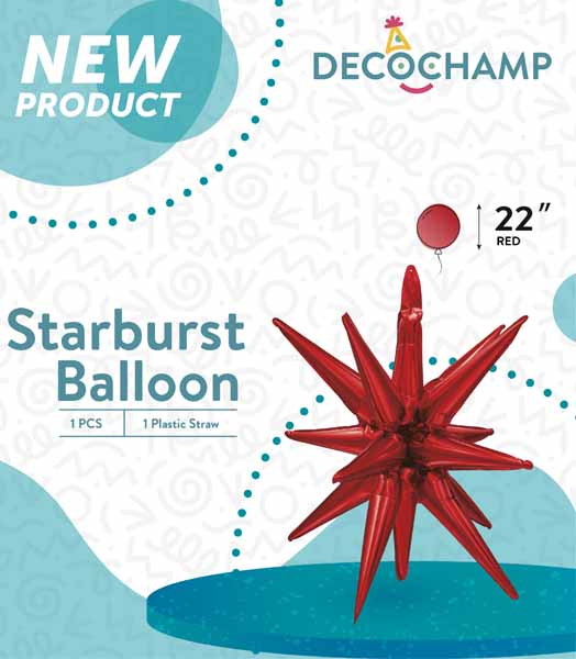Decochamp Red Starburst Foil Balloon, 22 Inch