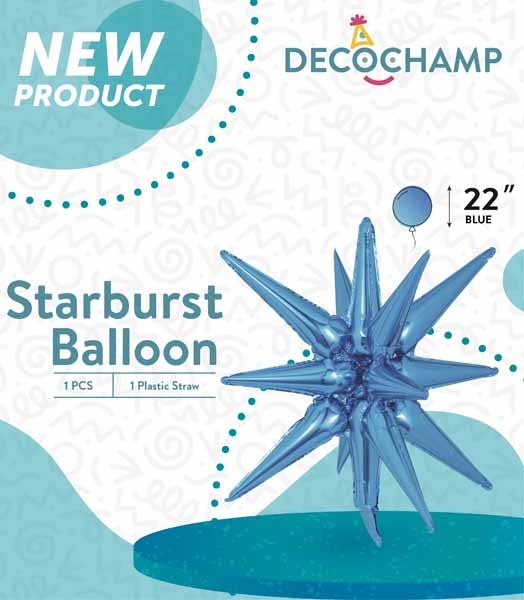 Decochamp 22-Inch Blue Starburst Foil Balloon