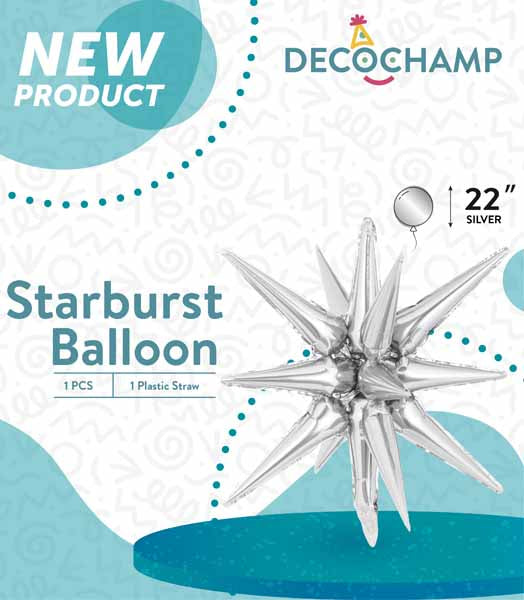 DecoChamp Silver Starburst Foil Balloon, 22 Inch
