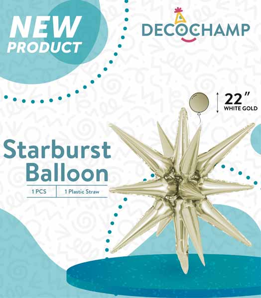 DecoChamp 22-Inch White Gold Starburst Foil Balloon