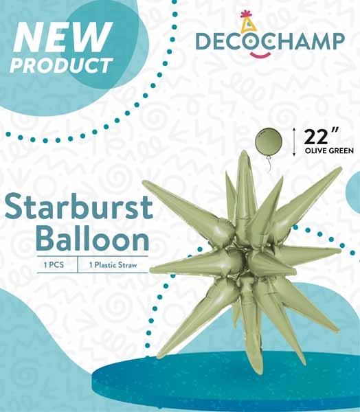 Decochamp 22-Inch Olive Green Starburst Foil Balloon