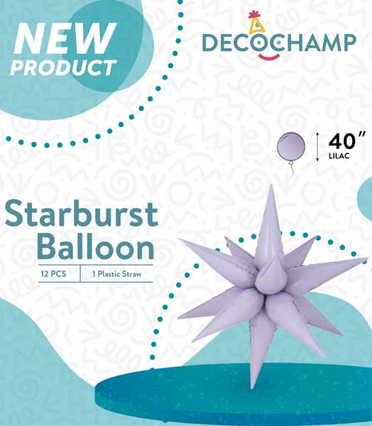 Decochamp 40-Inch Lilac Starburst Foil Balloon