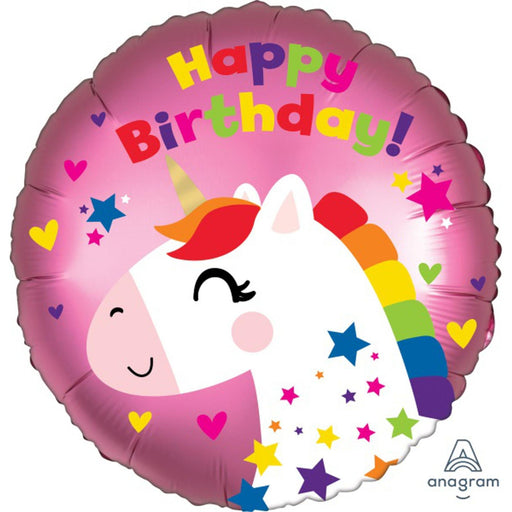 Satin Unicorn Birthday Balloon - Xl 18" Round With 40-Day Float Life