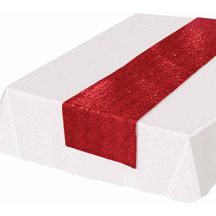 "Sequined Red Table Runner - 6'3" Length, 1/Pkg"