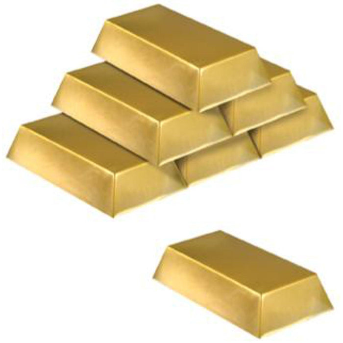 "Shiny Plastic Gold Bar Decorations - Pack Of 6"