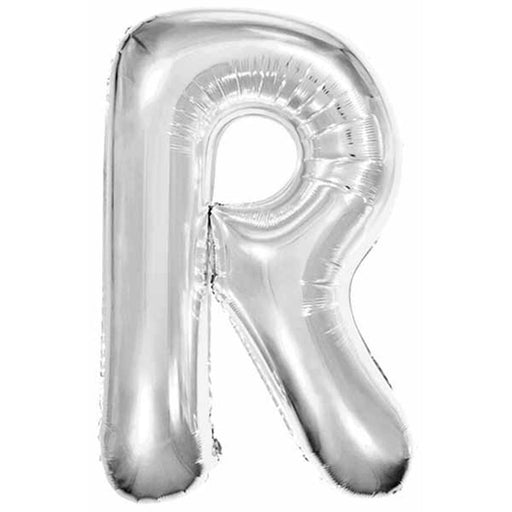 "Silver Foil Letter R Balloon - 34 Inches Tall"