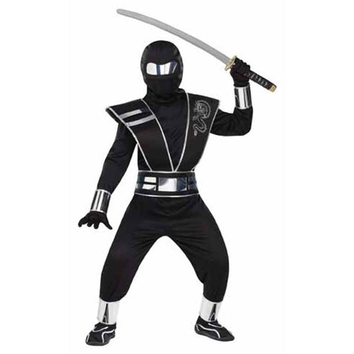 "Silver Mirror Ninja Costume For Boys (Ages 8-10)"