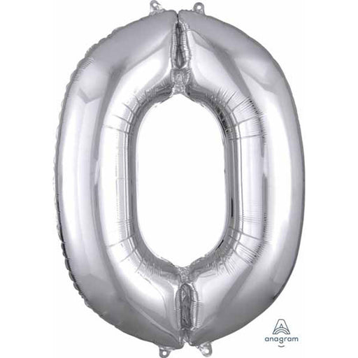 "Silver Number 0 Balloon – 16 Inches"