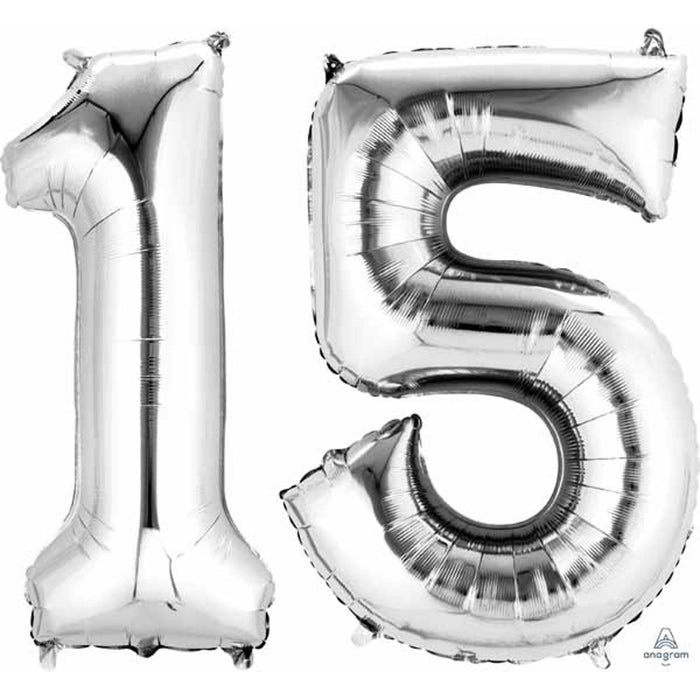 "Silver Number 15 Balloon Set - 34" P75 Grade Foil"