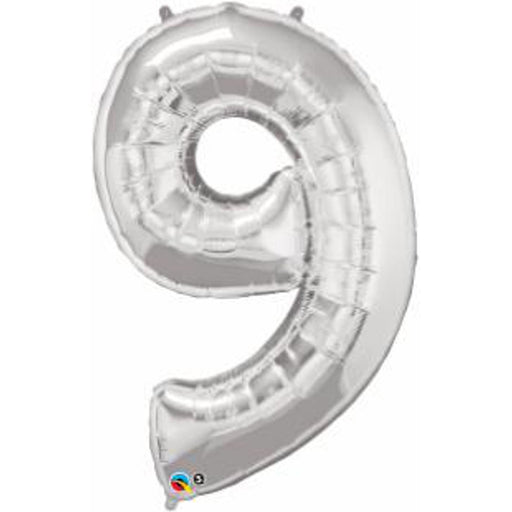 "Silver Number 9 Balloon - 34 Inches (High Quality)"