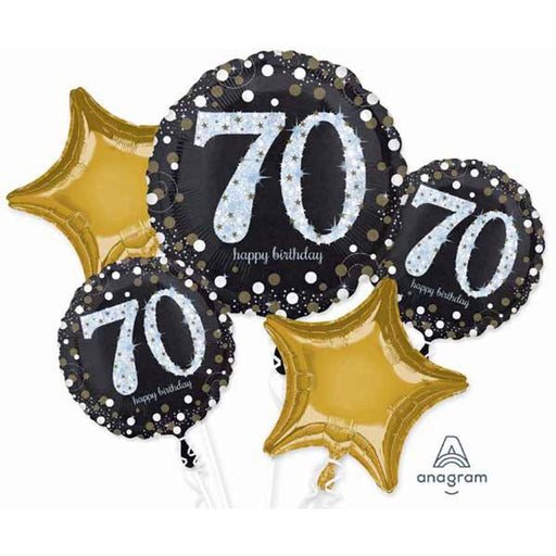Sparkling Happy Birthday 70 Black and Gold Foil Balloons Bouquet (1/Pk)