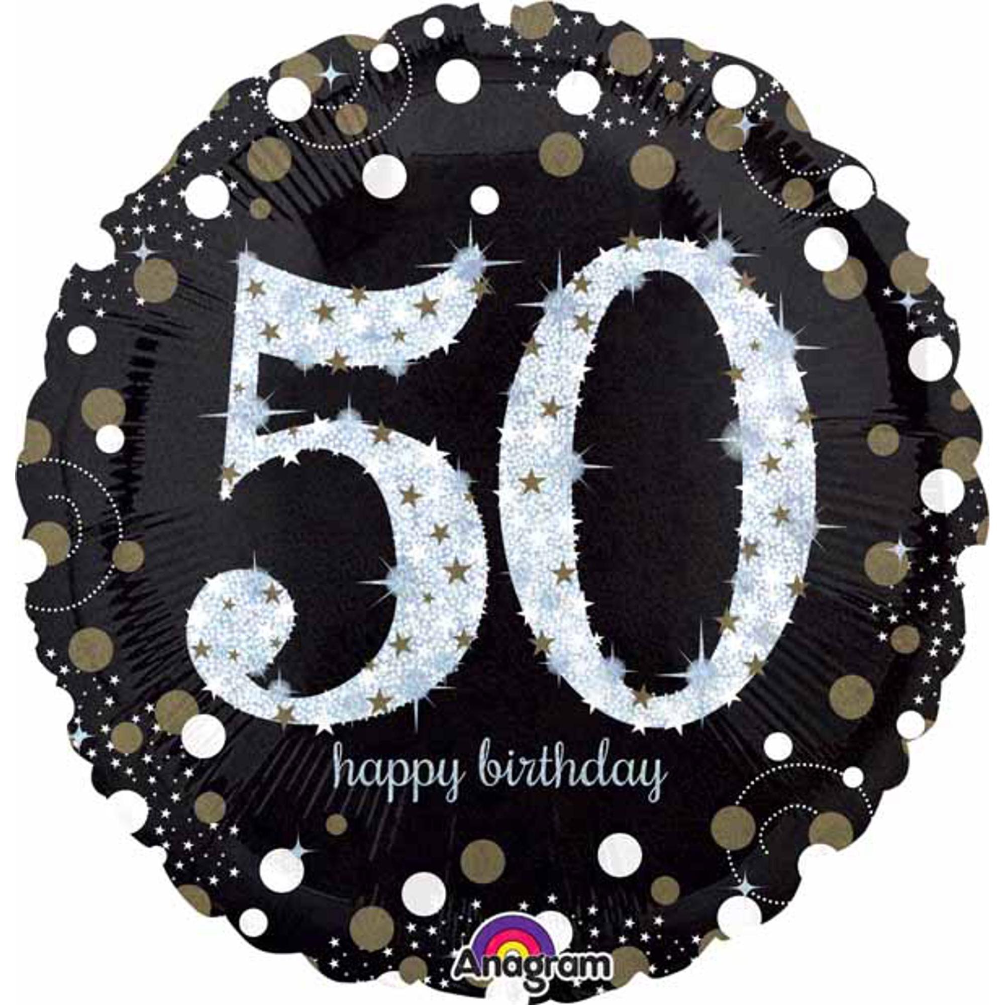 Ballon helium noir et holographique 50 - Anniversaire 50 ans