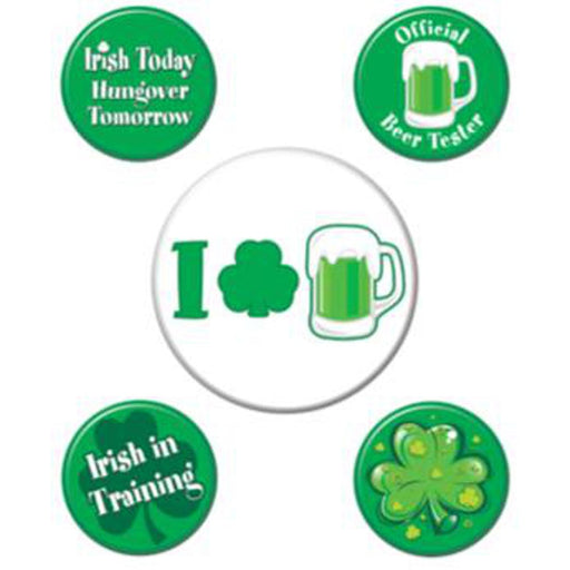 St. Patrick'S Day Party Buttons - 5 Pack