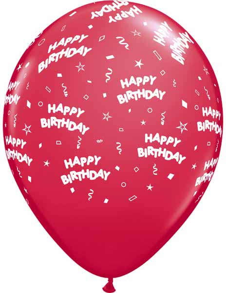 Red Happy Birthday All Over Latex Balloons, 50 Count