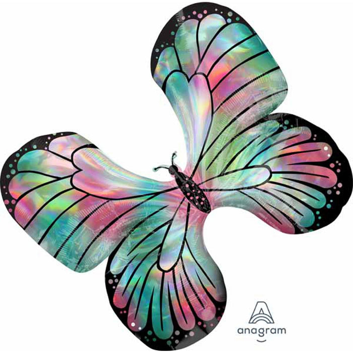 "Teal/Pink Butterfly Holo Shp Balloon - 30 Inches"