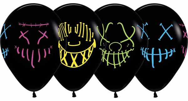 Sempertex Neon Masks Black 11-Inch Latex Balloons, 50 Count