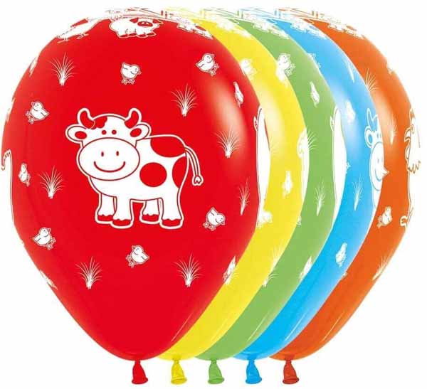 Sempertex Farm Animals Assorted 11-Inch Latex Balloons, 50 Count