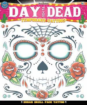 Tinsley Transfers Sugar Skull Face Temporary Tattoos