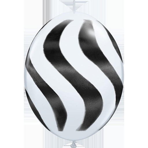 12" Quicklink White Wavy Stripes/Black Latex Balloons (50/Pk)