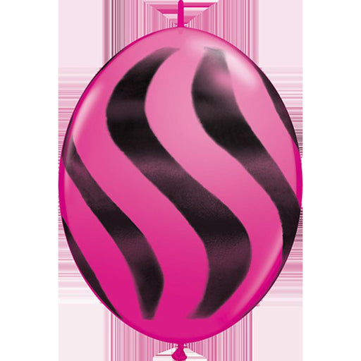 12" Quicklink Wild Berry Wavy Stripes/Black Latex Balloons (50/Pk)