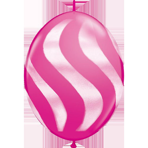 12" Quicklink Wild Berry Wavy Stripes/White Latex Balloons (50/Pk)