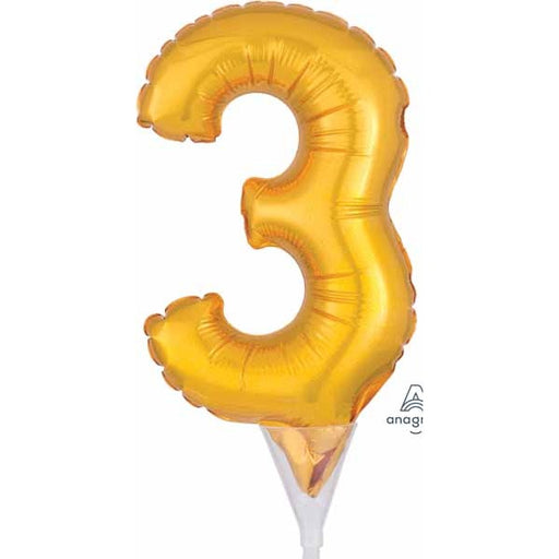 Gold Number 3 Balloon Cake Pick, 6 Inch