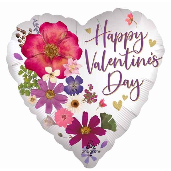 Happy Valentine's Day Pressed Flowers 18" Heart Foil Balloon