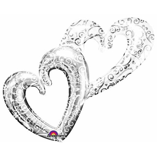 53-Inch Silver Interlocking Hearts Foil Balloon