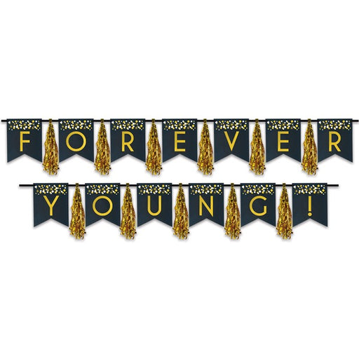Forever Young ! Guirlande à pompons pour anniversaire, lot de 2
