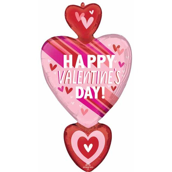 Happy Valentine's Day Hearts & Stripes 38-Inch Foil Balloon