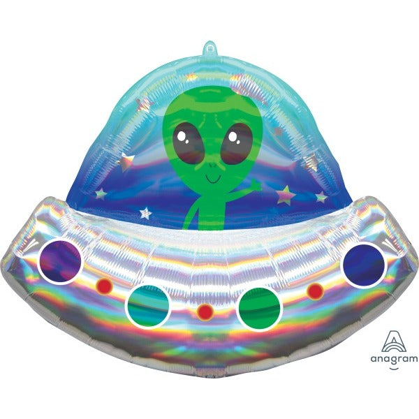 Alien Spaceship 28 Inch Holographic Foil Balloon