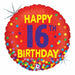 16th Birthday Confetti Holographic Foil Balloon, 18 Inch