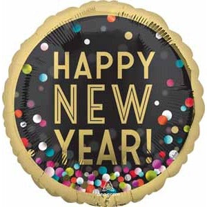 Happy New Year Confetti 28-Inch Jumbo Round Foil Balloon