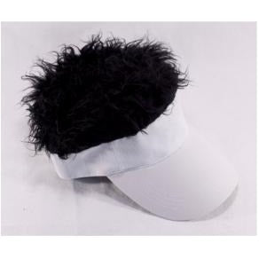 White Novelty Visor with Black Hair