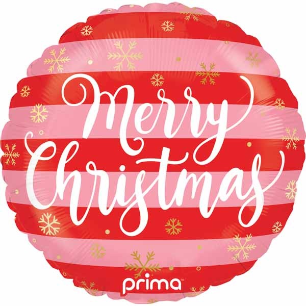 Prima Christmas Pink & Red Stripe 18-Inch Foil Balloon