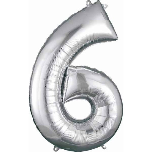 34-Inch Silver Number 6 Foil Balloon