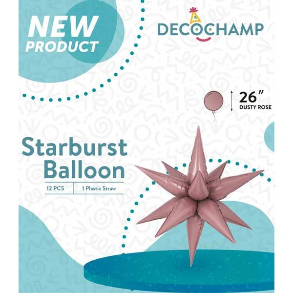 Decochamp Dusty Rose Starburst Foil Balloon, 26 Inch