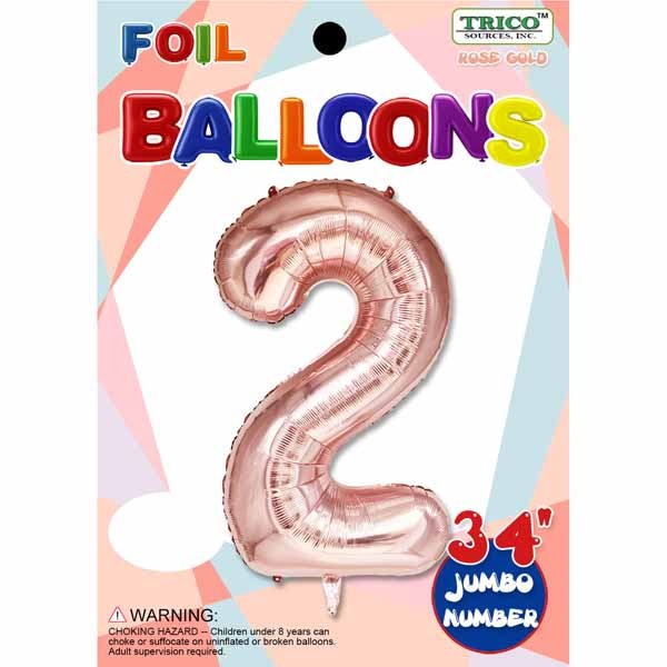 34-Inch Rose Gold Number 2 Foil Balloon