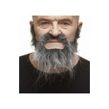 Long Black and Grey Moustache and Beard Costume Set
