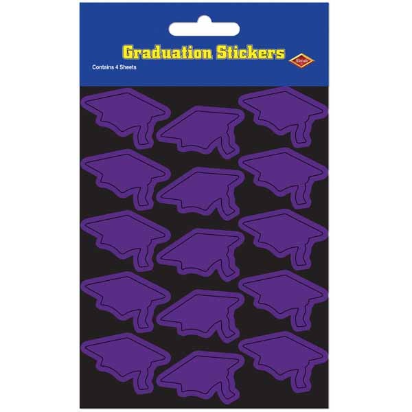 Purple Graduation Cap Stickers, 4 Sheets