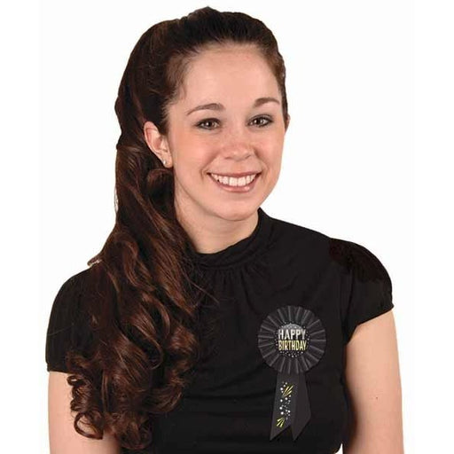Black Happy Birthday Rosette, 1 Count