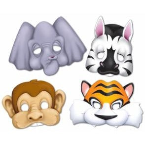 Jungle Animal Masks with Elastic, 4-Pack