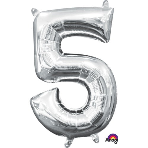 Silver Number 5 Balloon, 16 Inch