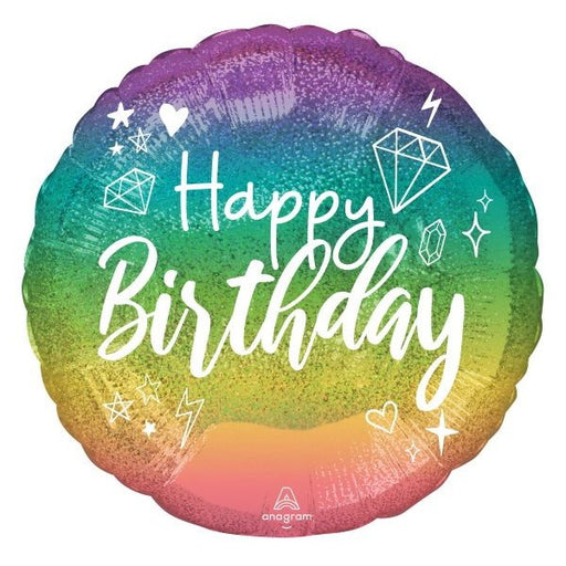 Sparkle Birthday 18-Inch Round Holographic Foil Balloon