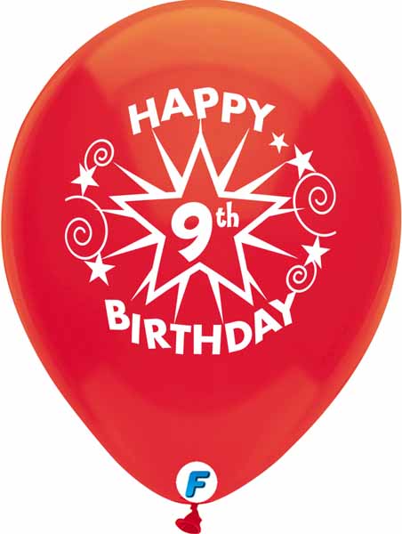 Funsational 12-Inch 9th Birthday Star Latex Balloons, 8 Count